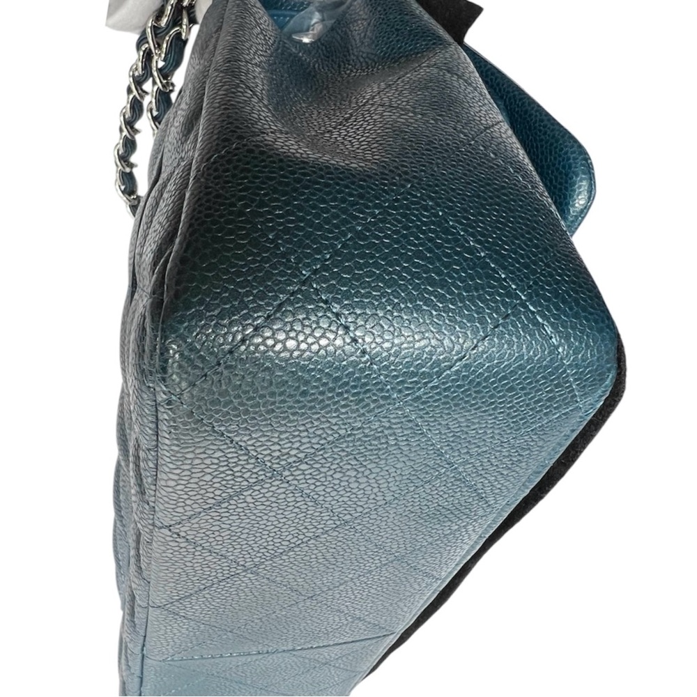💕CHANEL Large Classic Double Flap CAVIAR Leather • DENIM BLUE • Silver-Tone HW - Picture 8 of 15